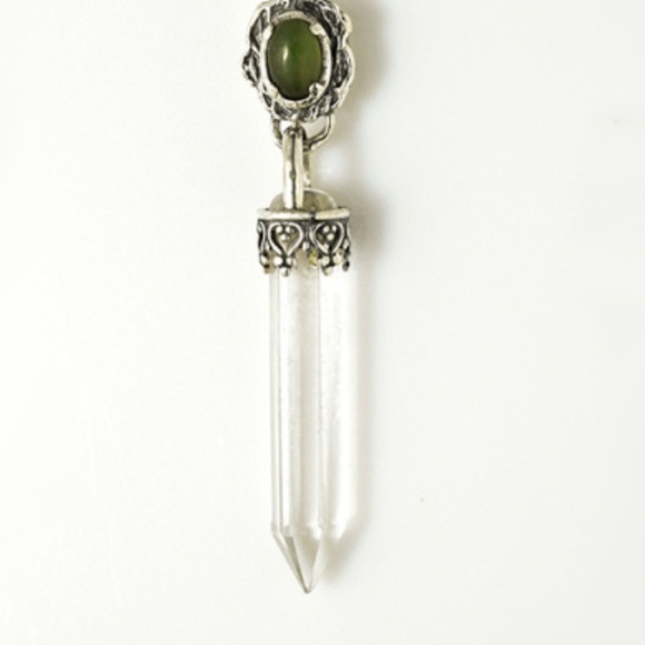 Tree Goddess Crystal Drop Pendant .925 Sterling Silver w/ genuine Jade gem USA - Picture 3 of 3